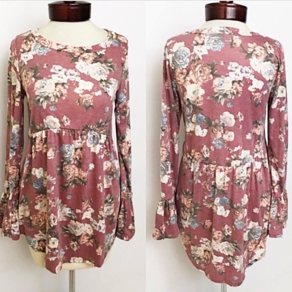 Boho Chic Floral Flowy Stretchy Tunic Top - Picture 8 of 9